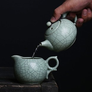 汝窑茶壶陶瓷开片可养功夫茶具客厅家用泡茶水分离壶大号西施单壶