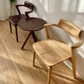 北欧白蜡实木半岛西餐椅咖啡厅小扶手极简约侘寂风休闲洽谈书桌椅