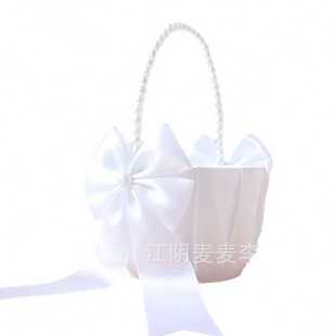 西式 跨境 花童花篮撒花花篮婚庆用品珍珠把手蝴蝶结小花童花篮