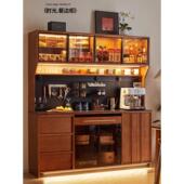 半岛覆古实木法式 餐边柜靠墙一体置物柜客厅中古双层茶水柜储物柜