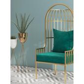 北欧大堂高背休闲沙发椅ins网红单人铁艺鸟笼沙发椅轻奢客厅卧室