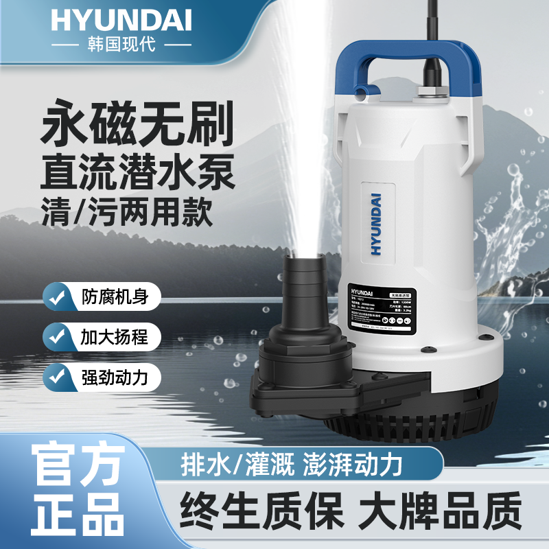 韩国现代潜水泵220v高扬程抽水机小型家用污水水井12v抽水泵农用