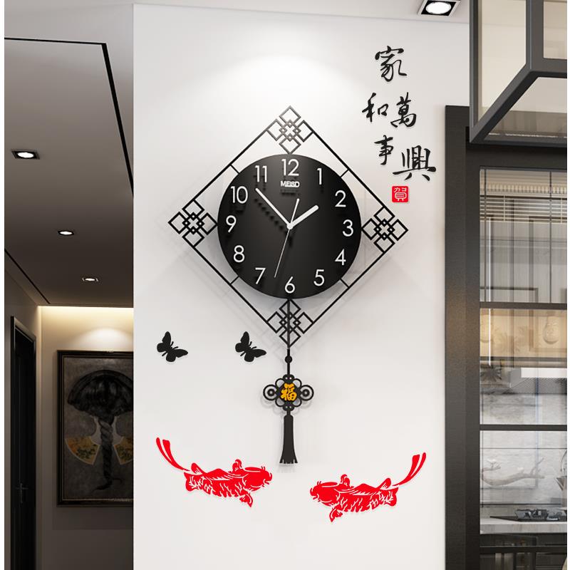 中式时尚艺术挂钟客厅创意简约大气静音压克力扫秒装饰个性挂墙钟