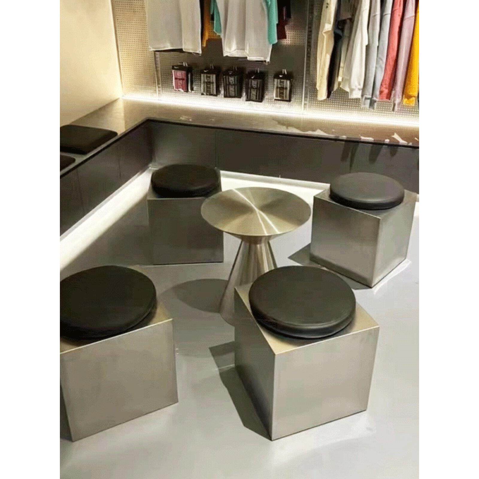 工业风格奶茶店方凳咖啡厅方凳不锈钢金属圆凳沙发椅子边桌