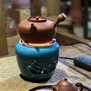 国潮兽面茶炉家用潮汕功夫茶具陶瓷冰裂釉碳炉户外煮茶小炭炉