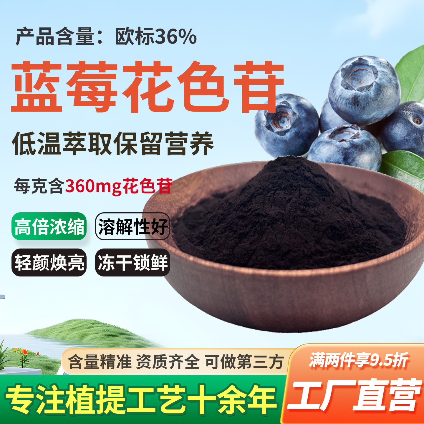 蓝莓花色苷36% 欧标蓝莓花青素高含量品质水溶食品级原料厂家正品