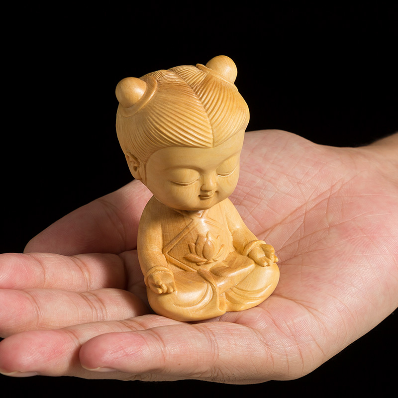 黄杨木雕文玩手把件客厅装饰雕刻工艺品创意可爱实木摆件小件哪吒