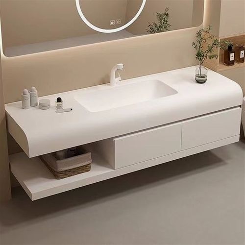 奶油风丽耐智能一体浴室柜肤感分体洗漱洗手洗脸盆定制