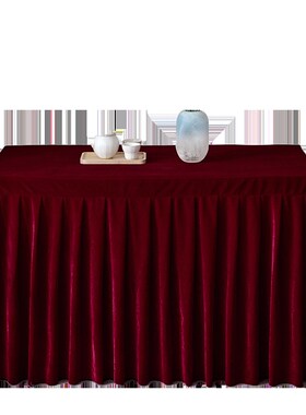 办公室金丝绒黑色会议桌布展会长方形台布轻奢高级感定制绒布桌裙