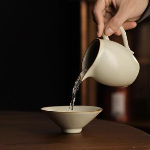 米黄汝窑斗笠杯陶瓷茶杯家用主人杯单杯个人专用茶具茶盏品茗杯