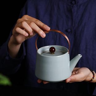 汝窑茶壶提梁壶单壶家用陶瓷泡茶器可养开片小号茶壶功夫茶具简约