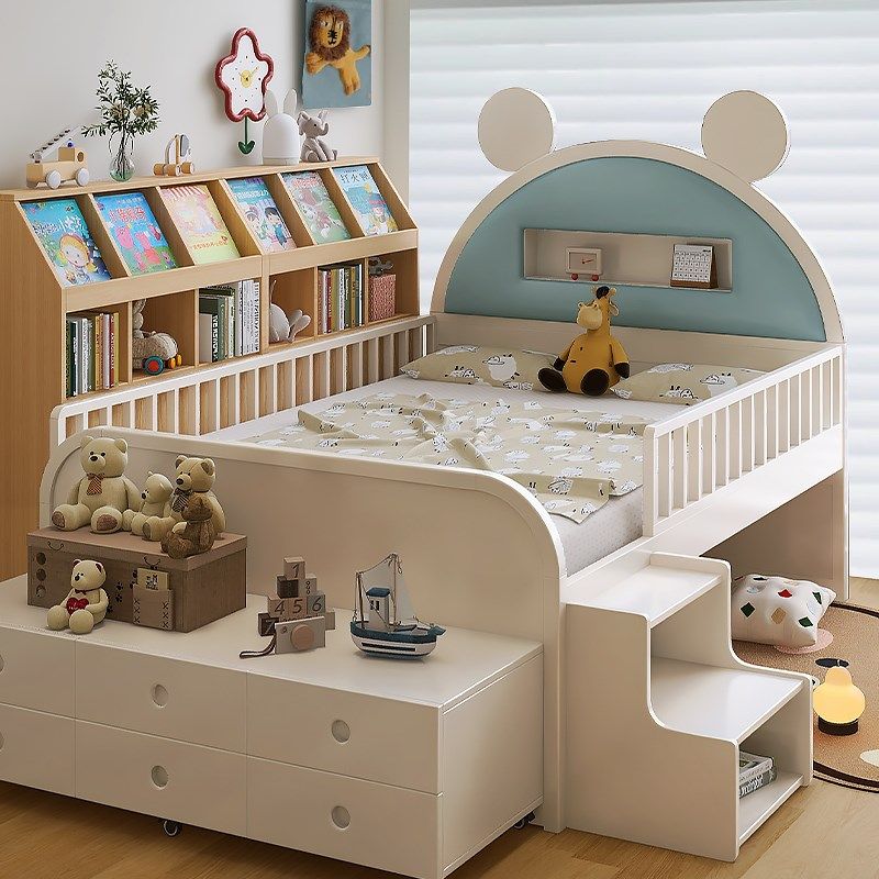 儿童床男孩女孩半高床1米2床带护栏小户型儿童房多功能储物床实木