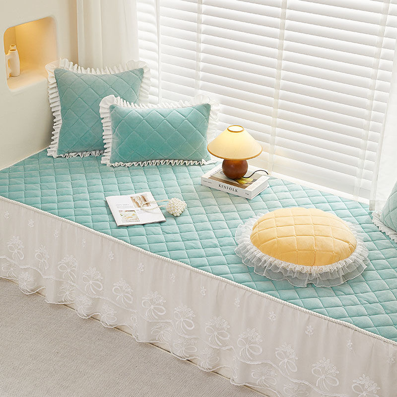 蕾丝垂边公主风飘窗垫窗台垫卧室可拆洗阳台垫子防滑海绵坐垫定制