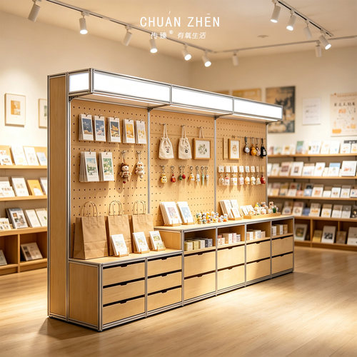 落地式带灯洞洞板置物展架E0海洋板铝型材文创周边商用陈列展示架