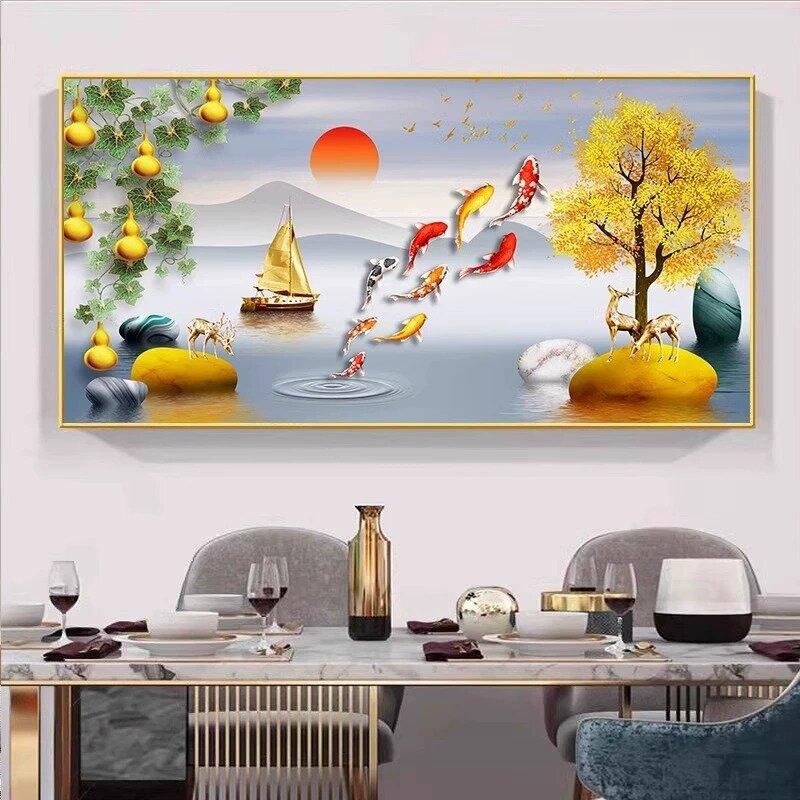 现代简约餐厅装饰画饭厅餐桌背景墙挂画轻奢抽象酒杯墙壁客厅横版图片