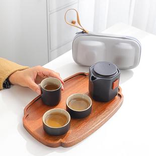 一壶三杯便携包户外家用简约办公日式 陶瓷旅行功夫茶具小套装 茶壶
