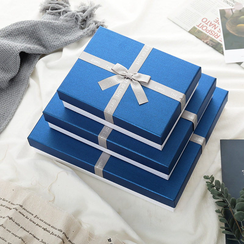 现货生日礼品盒高级感蓝色伴手礼盒空盒长方形相框书本围巾包装盒