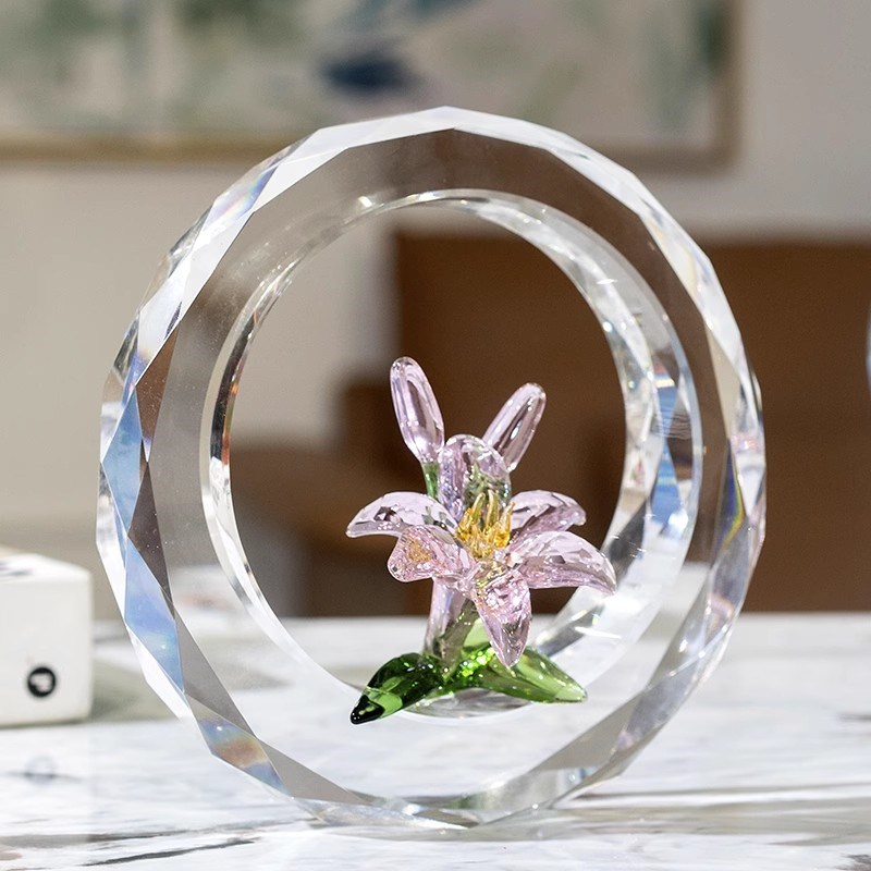 现代轻奢粉色水i晶花摆件创意客厅酒柜书房办公室家居装饰品礼品