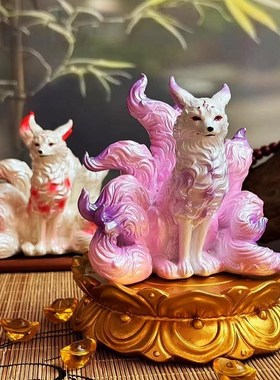 九尾狐摆件灵狐j堂口白狐狸汽车车载家居装饰品客厅玄关桌面小摆