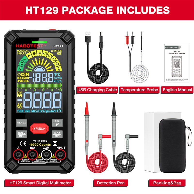 华博HT129智能防烧数字万用表10000字直流交流电压电流.测量充电