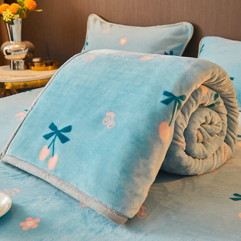 牛奶绒床单冬款绒面加绒s防滑加厚珊瑚绒毛毯单件冬季法兰绒三件