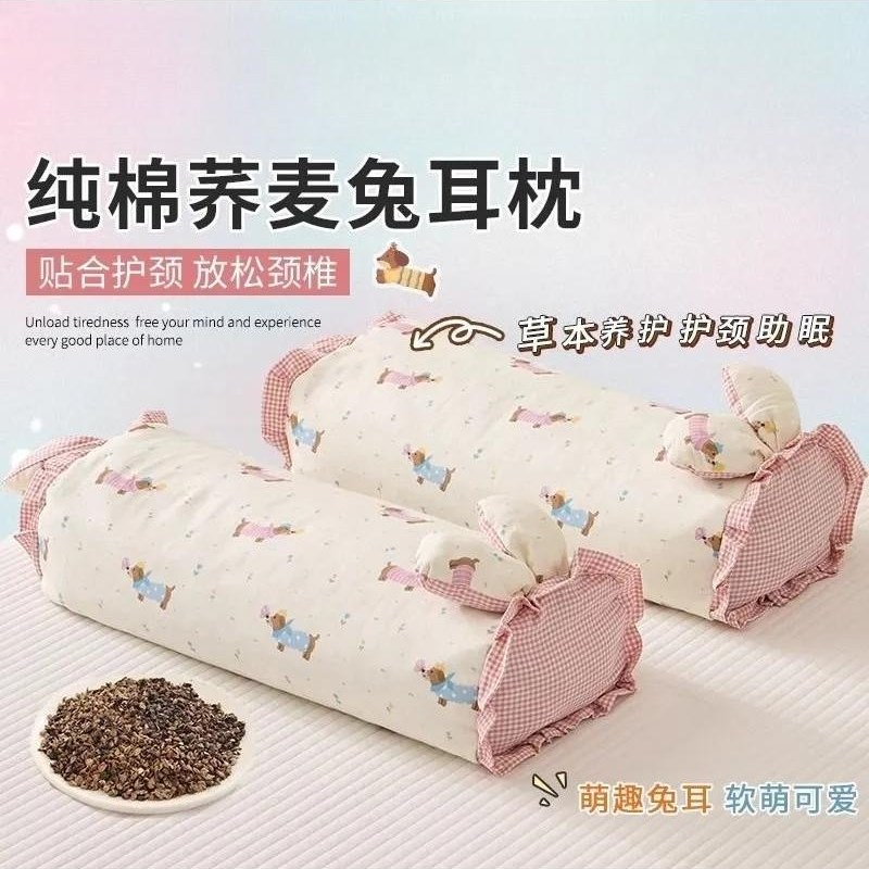 a类全棉枕头荞麦壳枕芯家用护颈椎助睡眠专用Q护颈枕可拆卸小清新