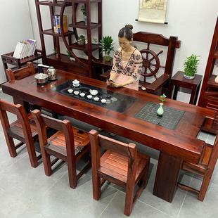 一体 老船木茶桌椅组合实木功夫茶台办公室家用小茶几泡茶茶具套装