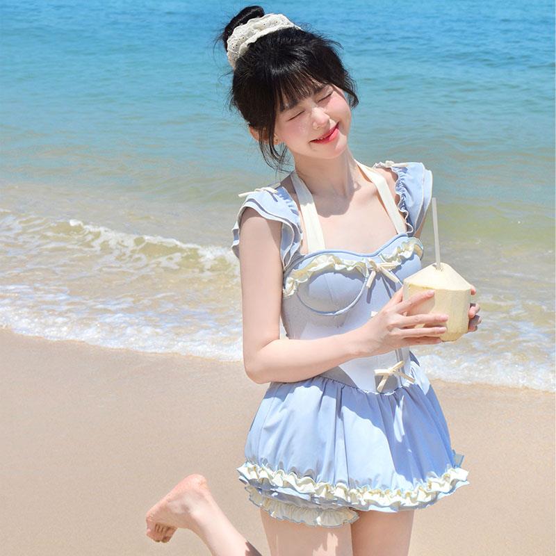 【夏日热卖】御茶家 芝芝海盐 可爱蝴蝶结显白学生连体泳衣