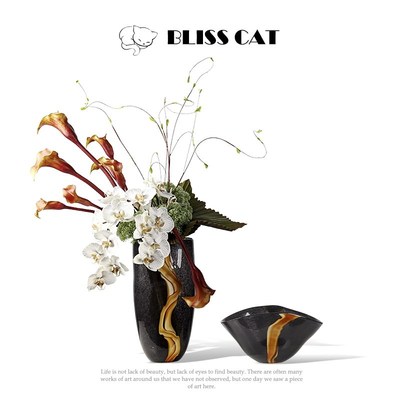 现代复古水养玻璃大花瓶插花w酒店售楼处玄关客厅花艺软装花器摆