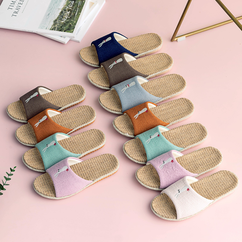 亲子款亚麻拖鞋夏季男女儿童居家情侣软底地板凉拖W家用室内防滑