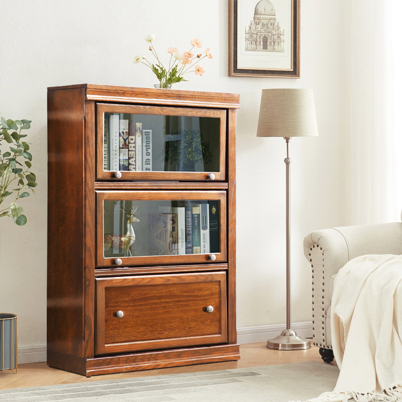 美式实木a书柜储物柜玻璃门防尘书橱落地儿童书架靠墙收纳置物矮