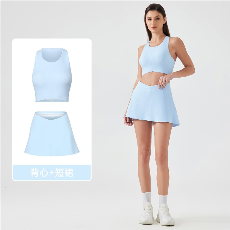 撞色瑜伽短裙套装女高强度防震运动内衣带内衬户外健身瑜伽网球裙