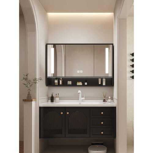 A9L法式橡木浴室柜组合洗手智能洗漱台陶瓷一体洗脸盆实木卫生间