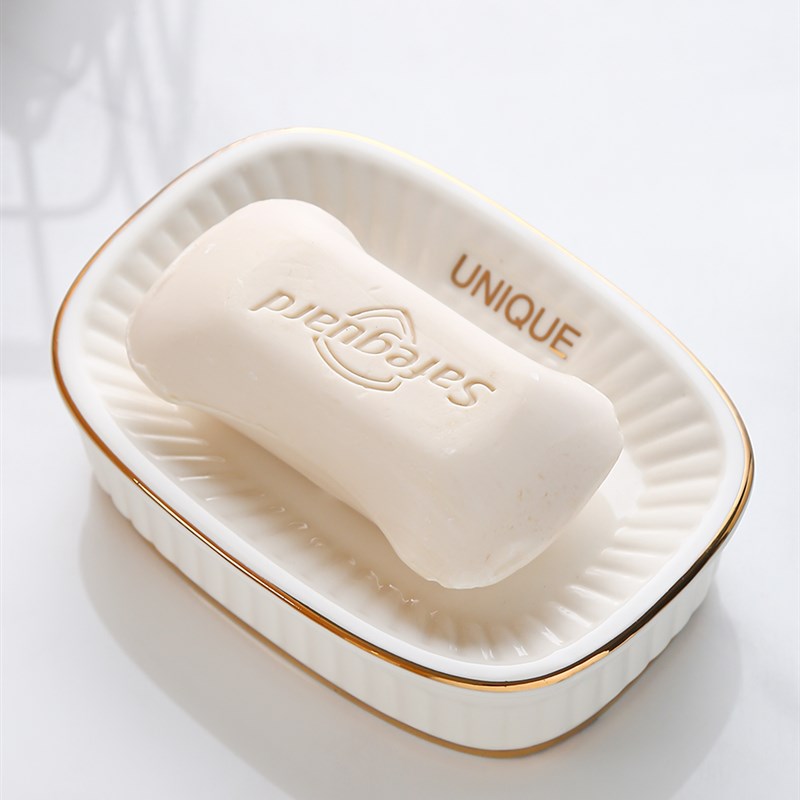 轻奢描金陶瓷肥皂盒卫生间u置物皂盒双层沥水高档香皂盒免打孔浴