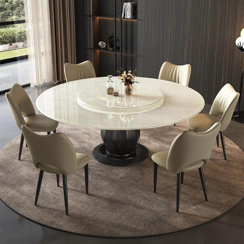 白冰玉天然奢石餐桌椅组合带转盘意式轻奢大理石圆桌卡里冰玉雪绒,住宅家具,大理石餐桌,淘宝优惠券,粉丝福利购,淘宝优惠卷