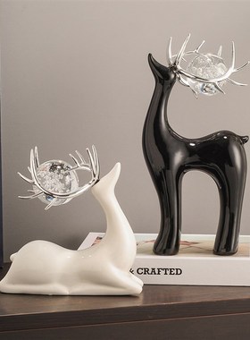 现代福鹿高级感客厅玄关酒柜装饰C摆件电视柜陶瓷轻奢摆件乔迁礼