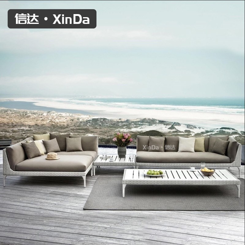 北欧户外沙发防水庭院阳台茶几组合简约现代露台休闲家具藤编沙发