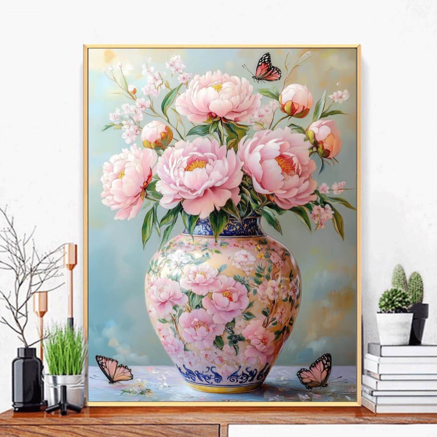 牡丹花瓶钻石画2025新的全钻石客厅十字绣手工DIY点钻石贴纸手工,居家布艺,钻石绣,淘宝优惠券,粉丝福利购,淘宝优惠卷