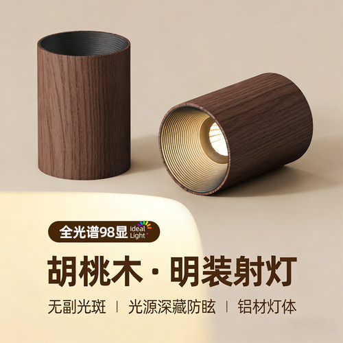 宋氏美学明装胡桃木纹筒灯全光谱
