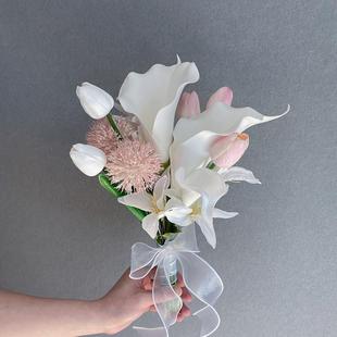 蝴蝶兰郁金香手捧花仿真花假花新娘婚礼登记领证婚纱摄影毕业花束