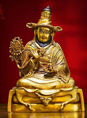 全鎏金《噶陀伏藏大师》精工铜雕花《龙萨宁波尊者》铜像摆件