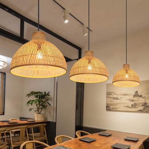 竹编吊灯竹艺禅意茶室中式餐厅民宿日式藤编灯笼复古创意艺术灯罩