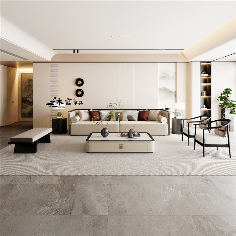 新中式沙发实木家用会客厅创意沙发组合样板房设计师平层接待沙发