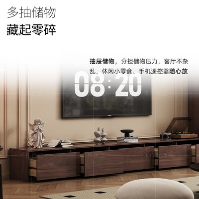 中古风实木电视柜法式复古落地收纳储物柜高柜一体客厅家用小户型