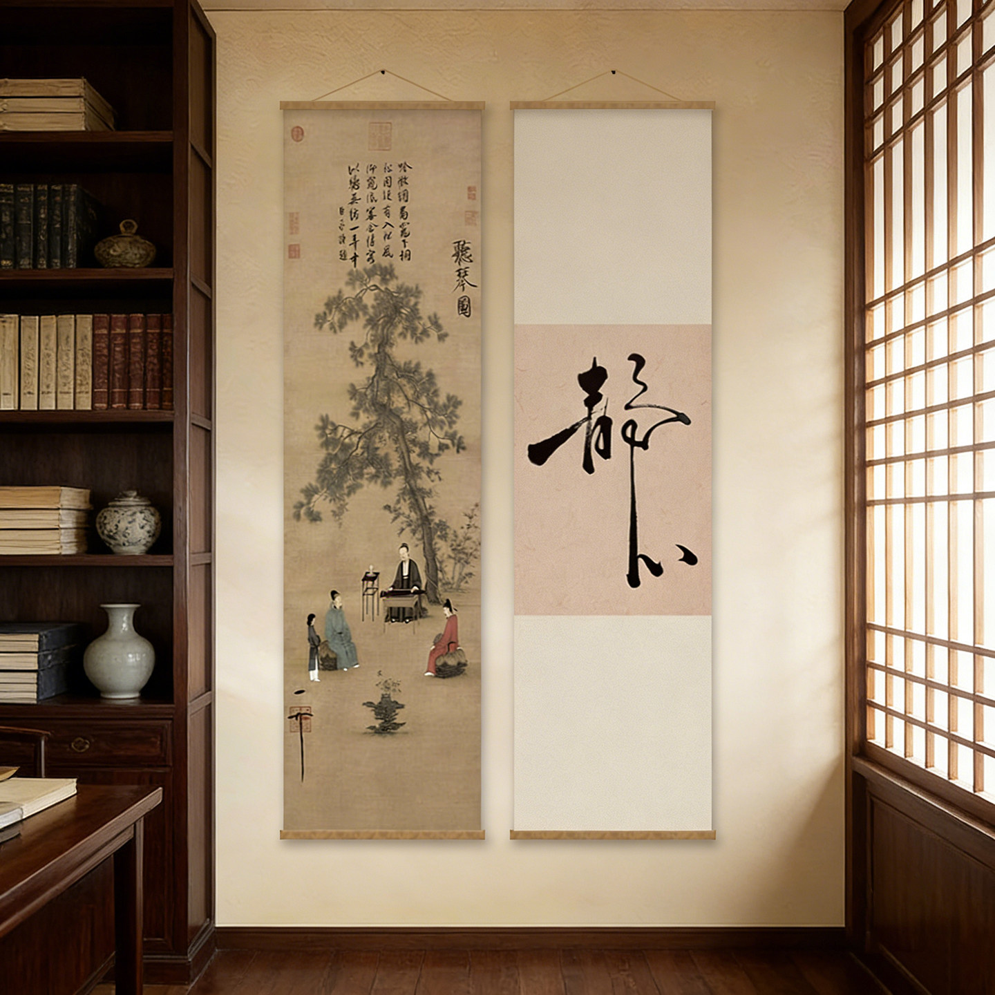 装饰画竖版书法茶室卧室客厅入户玄关古风背景墙挂画字画布置卷轴