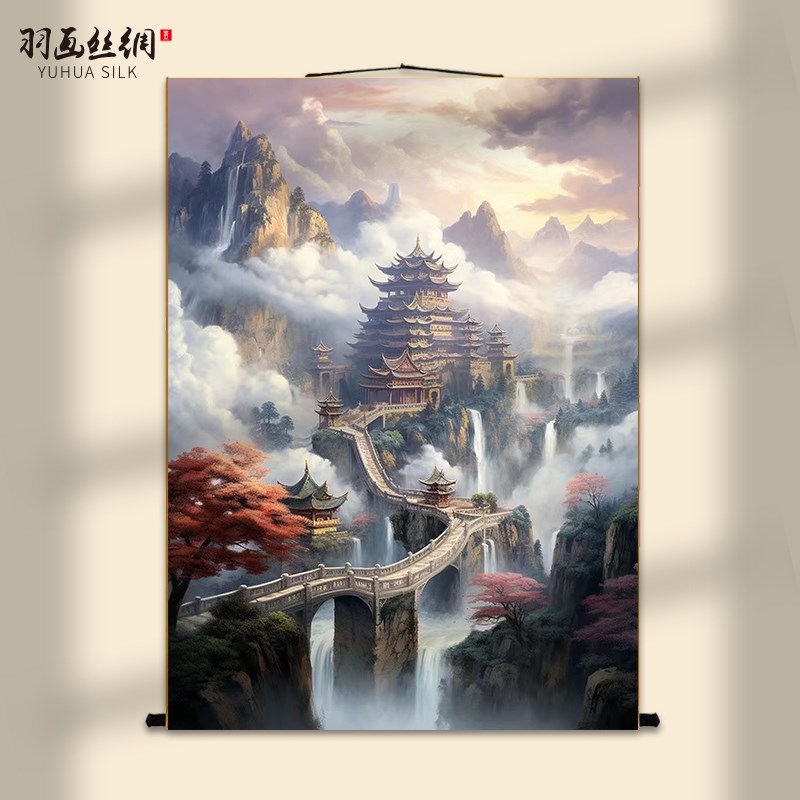 仙家堂口山水画堂单风景画挂画东北暗堂无活物亭子沙发墙贴壁纸