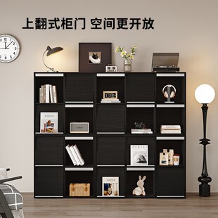 实木书柜落地靠墙置物架现代中古书橱客厅家用收纳储物柜组合书架