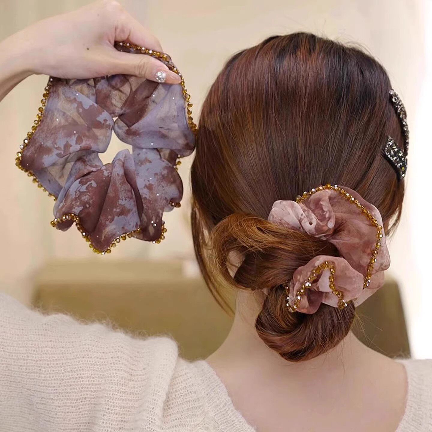 韩系渐变色大肠发圈碎花减龄发饰