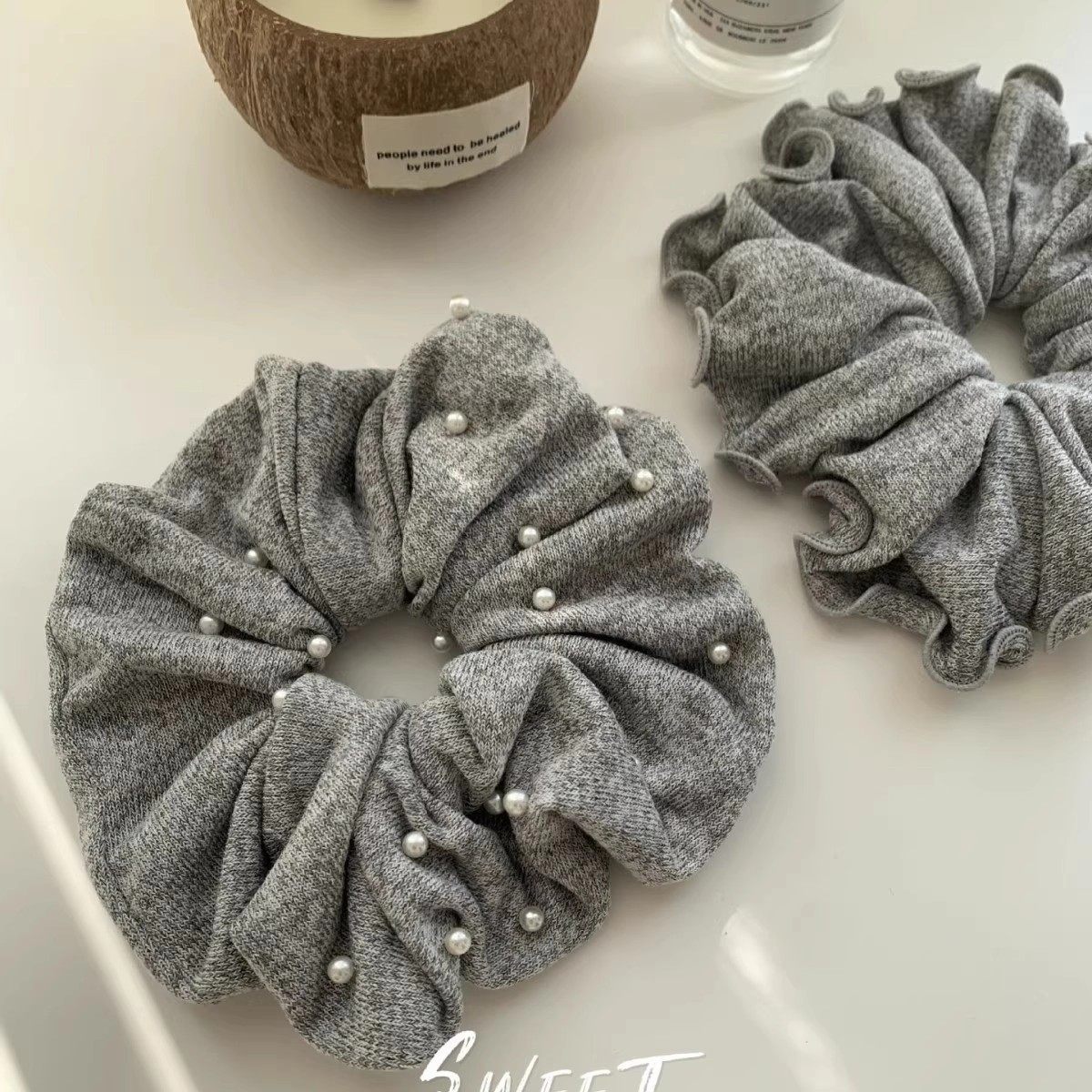 法式简约珍珠棉麻发圈女2025新款气质头绳扎马尾皮筋耐用发绳头花,饰品/流行首饰/时尚饰品新,发饰,淘宝优惠券,粉丝福利购,淘宝优惠卷