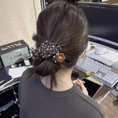 ins韩系布艺咖色碎花大肠发圈